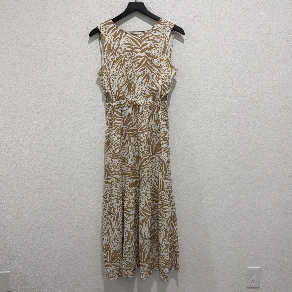 Sincerely Jules Cotton Flax Viscose Blend Midi Dress Cut Outs Sleeveless Size Sm